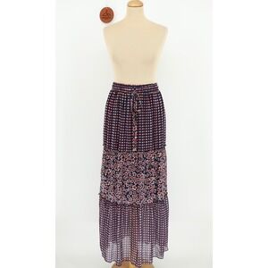 Caprise Tiered Maxi Skirt Floral Geometric Elastic Drawstring Waist Size Medium